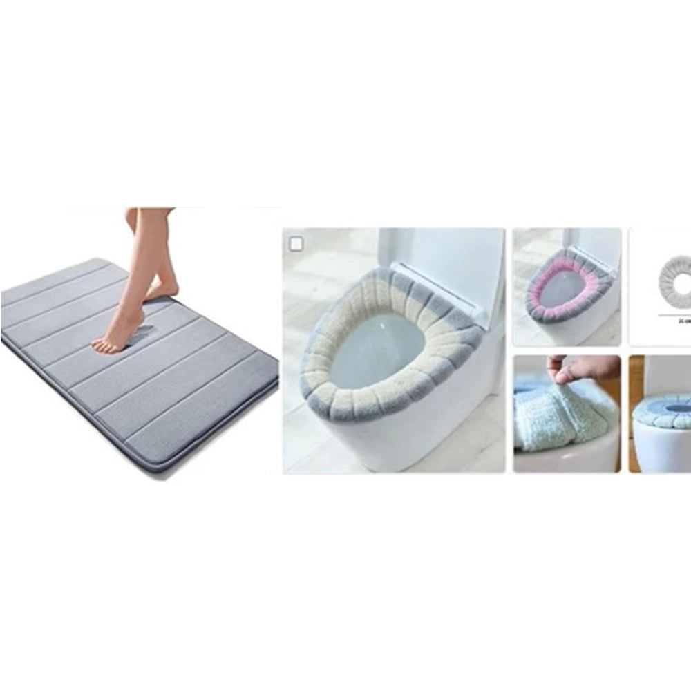 Bath mat with washable toilet seat cover combo